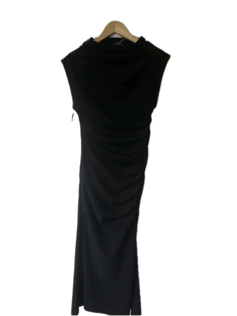 Anthropologie Maya Sleeveless Mock Neck Midi Dress Black Stretch Slit Size S
